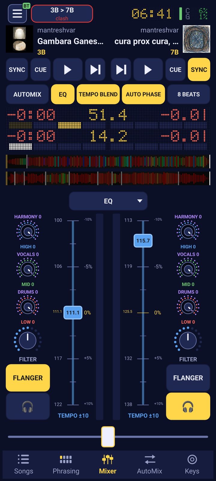 The mixer with stems, EQ and tempo